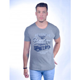 Camiseta Atacado Estampada Masculino Revanche Speedway Cinza Frente