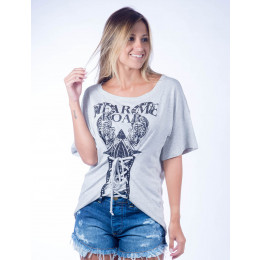 Camiseta Atacado Estampado Feminino Revanche Hear Me Roar Cinza Frente