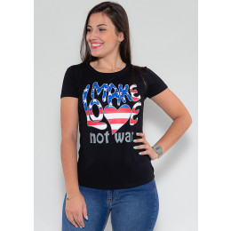 Camiseta Atacado Make Love Feminina Revanche Elinore Preto Frente