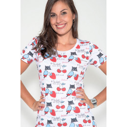 Camiseta Atacado Manga Curta Feminino Revanche Strawbercat Mescla Frente