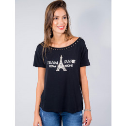 Camiseta Atacado Manga Curta Feminino Revanche Team Paris Preta Frente