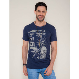 Camiseta Atacado Masculina Revanche Coqueiro 1984 Azul Marinho Frente