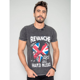 Camiseta Atacado Masculina Revanche Hard Music Preto Frente