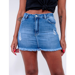 Saia Shorts Jeans Atacado Feminino Revanche Esther Azul Detalhe 