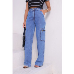 Calça jeans wide leg cargo atacado feminina Revanche Zaruma