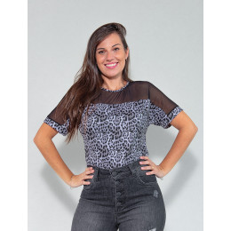 Blusa Atacado Animal Print Feminina Revanche Sachie Cinza Frente
