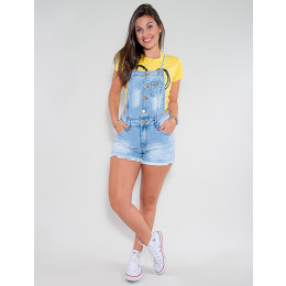 Jardineira Jeans Atacado Feminina Revanche Brazzaville Azul Frente