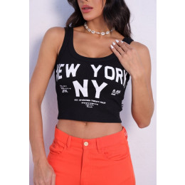 Regata cropped estampada atacado feminino Revanche Ruse Preto