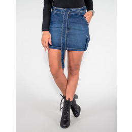 Saia Jeans Atacado c/ Cinto Feminina Revanche Estocolmo Frente