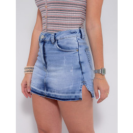 Saia Shorts Jeans Atacado Feminina Revanche Hariette Azul Frente Zoom