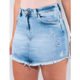 Saia Shorts Jeans Atacado Feminina Revanche Jordane Azul Detalhe Frente