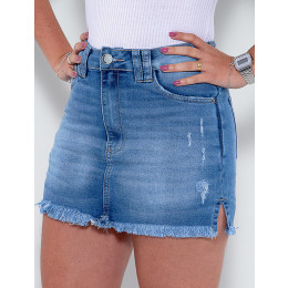 Saia Shorts Jeans Atacado Feminino Revanche Brielle Azul Detalhe Lado