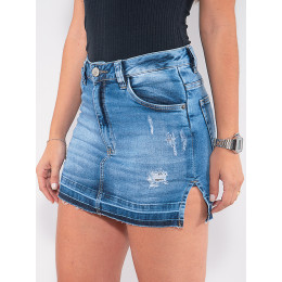Saia Shorts Jeans Atacado Feminino Revanche Martine Azul Detalhe Frente