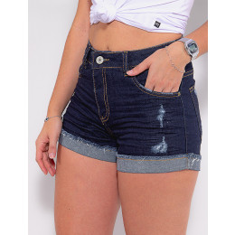 Shorts Jeans Atacado Barra Virada Feminino Revanche Ellise Azul Detalhe Frente