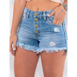 Shorts Jeans Atacado Feminino Revanche Margot Azul Detalhe Frente