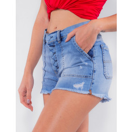 Shorts Jeans Atacado Feminino Revanche Trindade Azul Detalhe Lado