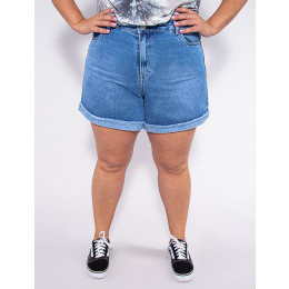 Shorts Jeans Atacado Plus Size Feminino Revanche Maika Azul Frente
