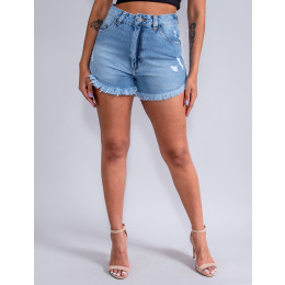 Shorts Jeans Bolso Traseiro Com Aplicação Atacado Feminino Revanche Paola Azul Frente