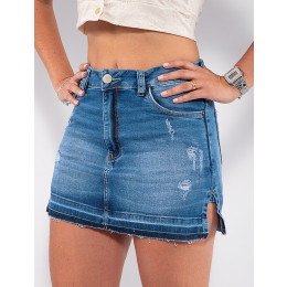 Shorts Saia Jeans Atacado Feminino Revanche Nadiya Azul Detalhe Frente