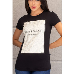 T-Shirt estampada atacado feminina Revanche Azogues Preto