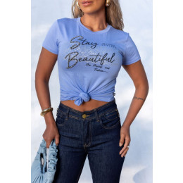 T-Shirt estampada com bordado de pedraria atacado feminina Revanche Badalona Lavanda